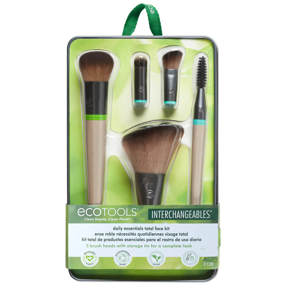 Kit de Brochas Veganas de Maquillaje Facial Total Interchangeables Daily Essentials ECOTOOLS